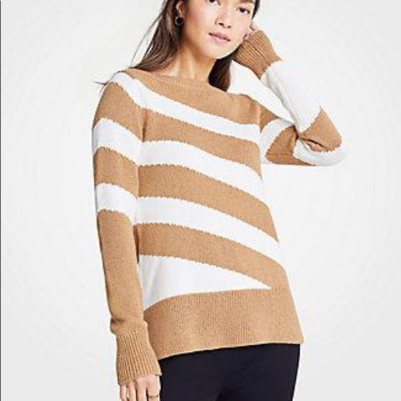COPY - Ann Taylor diagonal stripe sweater in desert camel heather and white. Me… - Picture 2 of 6